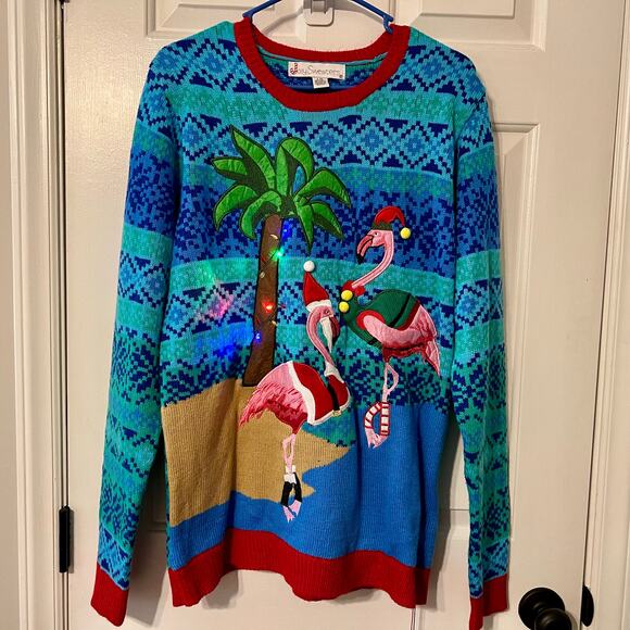 Jolly Sweaters Flamingo LED Christmas Crewneck Sweater - Picture 1 of 7